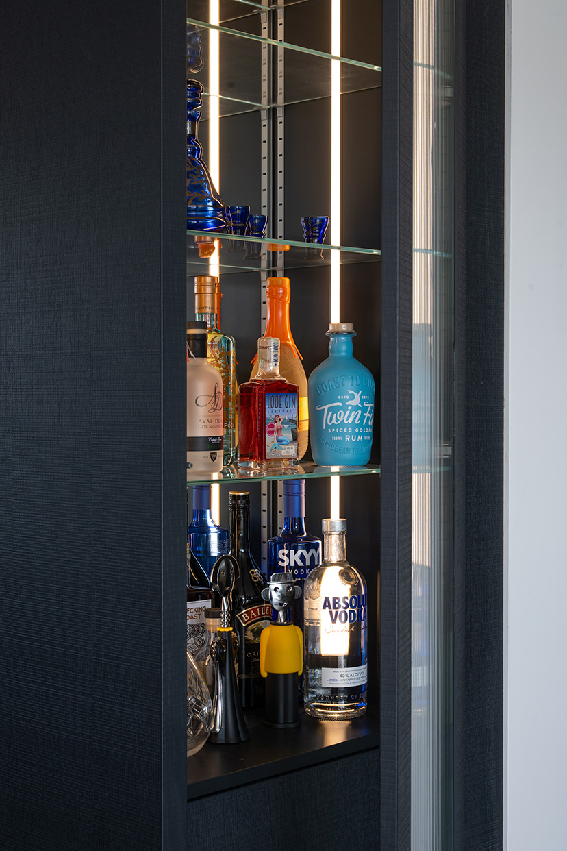 Padstow Contemporary drinks cupboard reeded glass